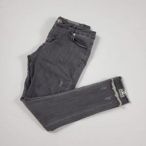 Chanel Distressed Mid Rise Skinny Jeans Gray